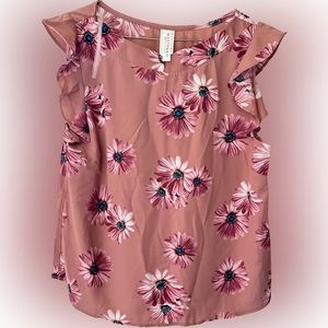 S Westmoon blouse short sleeves with flare flower print champagne pink brand new